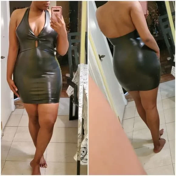 Leatherette Bow Bodycon Dress - Picture 2 of 5